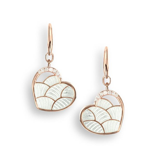 Rose Gold Plated Sterling Silver White Enamel Heart Dangle Earrings Quality Gem LLC Bethel, CT