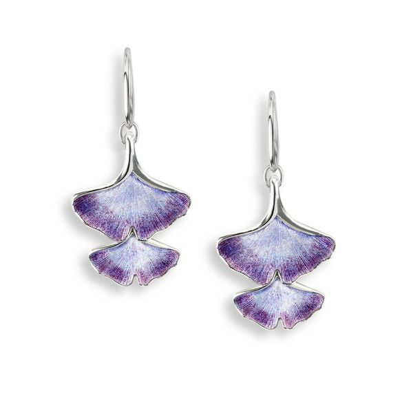 Sterling Silver Purple Enamel Ginkgo Two Leaf Dangle Earrings Quality Gem LLC Bethel, CT