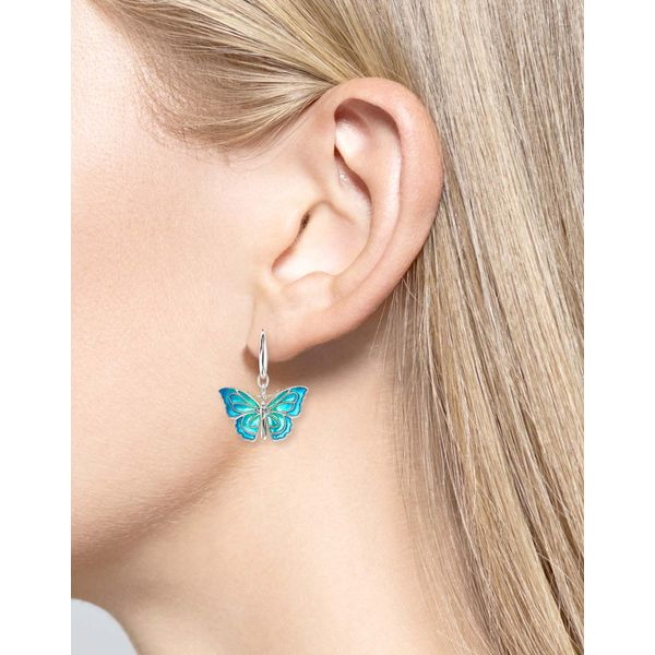 Sterling Silver Blue Enamel Butterfly Dangle Earrings Image 2 Quality Gem LLC Bethel, CT