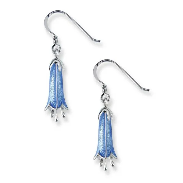 Sterling Silver Blue Enamel Bell Flower Dangle Erarings Quality Gem LLC Bethel, CT