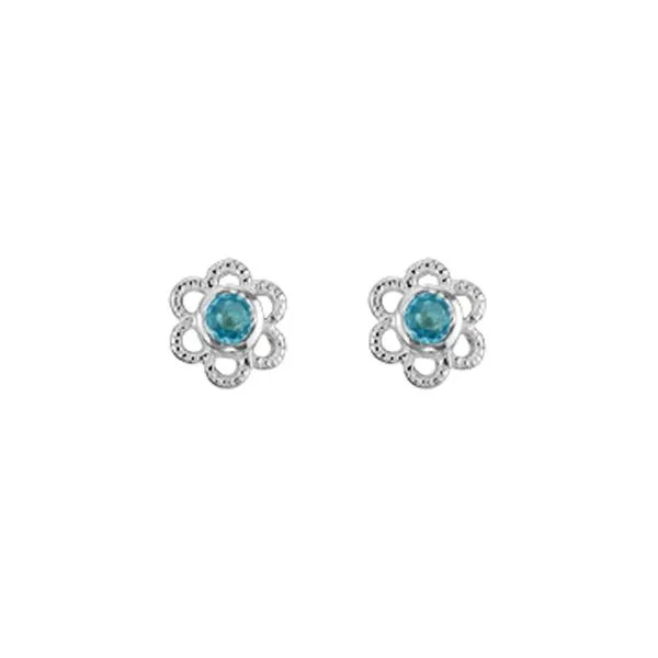 Sterling Silver Blue Topaz December Mini Flower Stud Earrings Quality Gem LLC Bethel, CT