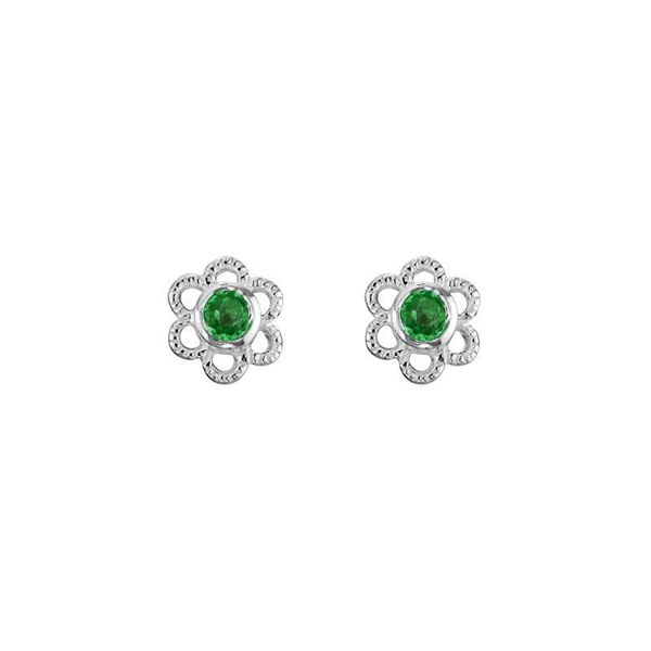 Sterling Silver Created Emerald May Mini Flower Stud Earrings Quality Gem LLC Bethel, CT
