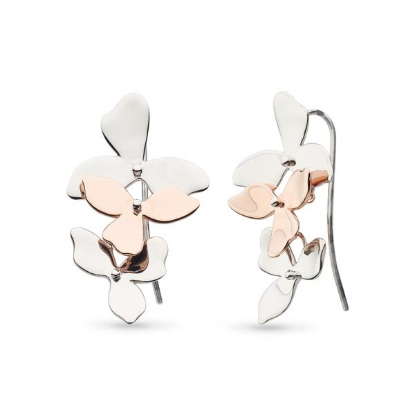 Sterling Silver Blossom Petal Bloom Trio Rose Gold Plate Drop Earrings Quality Gem LLC Bethel, CT
