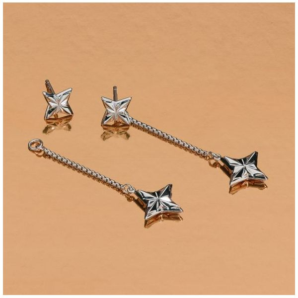 Sterling Silver Empire Astoria Star Convertible Dangle Earrings Image 2 Quality Gem LLC Bethel, CT