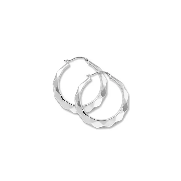 Sterling Silver Large Facet Hoop Earrings Quality Gem LLC Bethel, CT