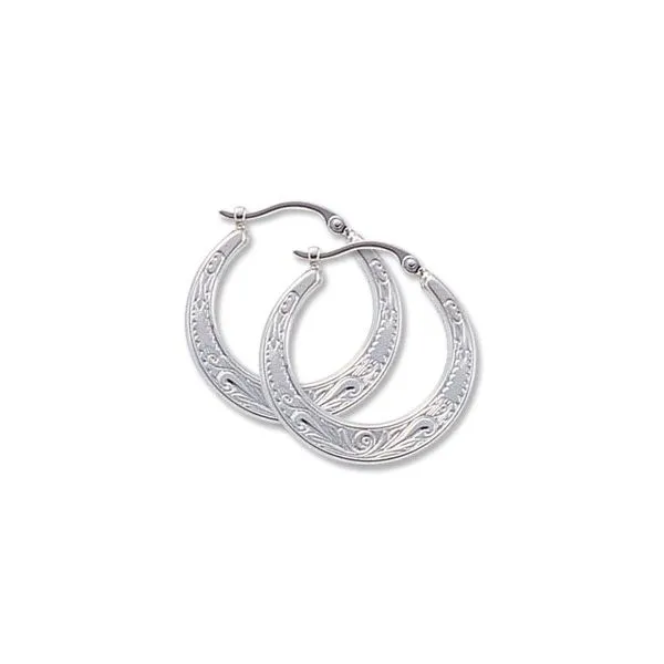 Sterling Silver Embossed Flat Hoop Earrings Quality Gem LLC Bethel, CT