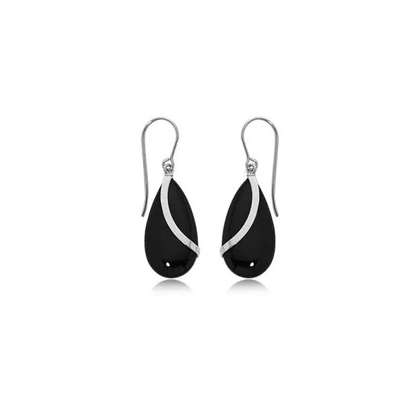 Sterling Silver Onyx Pear Drop Dangle Earrings Quality Gem LLC Bethel, CT