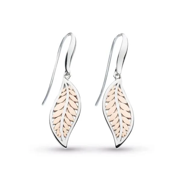 Sterling Silver & 18K Rose Gold Plate Dangle Leaf Earrings Quality Gem LLC Bethel, CT