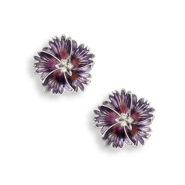 Sterling Silver Purple Enamel Flower Stud Earrings Quality Gem LLC Bethel, CT