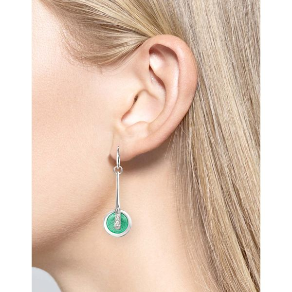 Sterling Silver Seafoam Green Enamel Circles & White Sapphire Dangle Earrings Image 2 Quality Gem LLC Bethel, CT