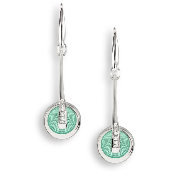 Sterling Silver Seafoam Green Enamel Circles & White Sapphire Dangle Earrings Quality Gem LLC Bethel, CT