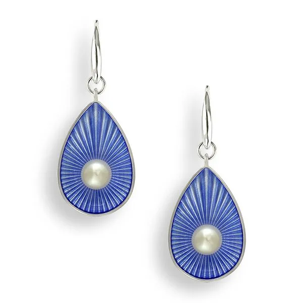 Sterling Silver Blue Enamel & Pearl Dangle Earrings Quality Gem LLC Bethel, CT