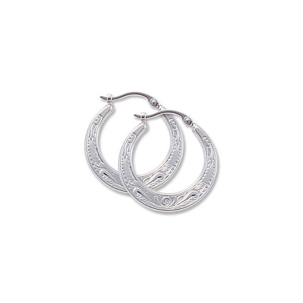 Sterling Silver Embossed Flat Hoop Earrings Image 2 Quality Gem LLC Bethel, CT