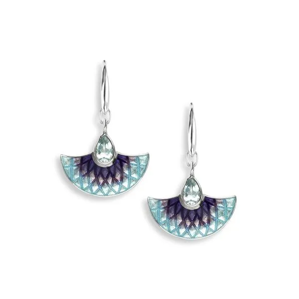 Sterling Silver Blue-Purple Enamel & Sky Blue Topaz Fan Dangle Earrings Quality Gem LLC Bethel, CT
