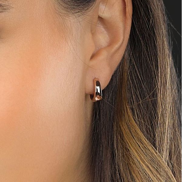 Sterling Silver Rose Gold Plated Small Hinged Hoop Earring Image 2 Quality Gem LLC Bethel, CT