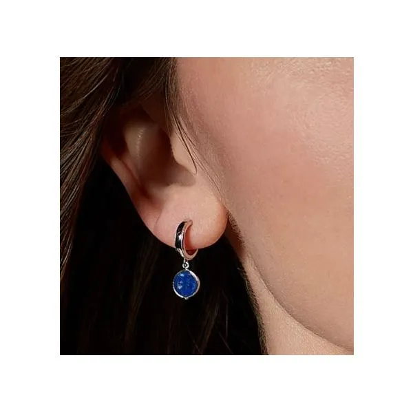 Sterling Silver Revival Eclipse Equinox Lapis Lazuli Hoop Drop Earrings Image 2 Quality Gem LLC Bethel, CT