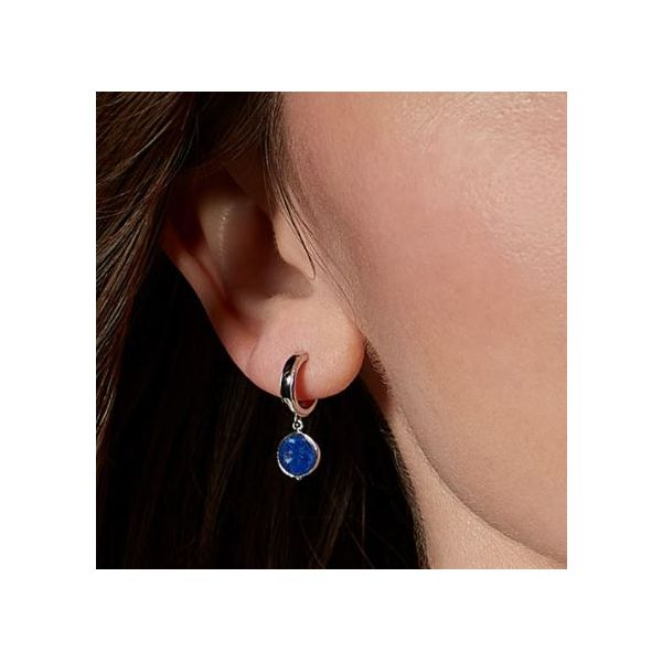 Sterling Silver Revival Eclipse Equinox Lapis Lazuli Hoop Drop Earrings Image 2 Quality Gem LLC Bethel, CT