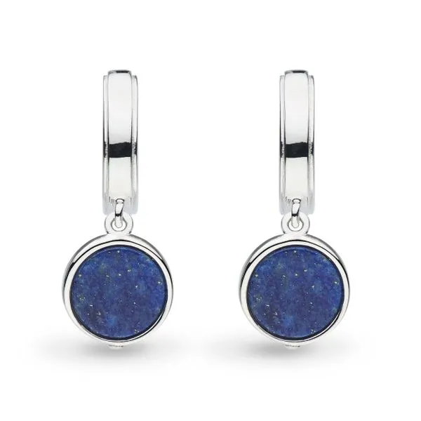 Sterling Silver Revival Eclipse Equinox Lapis Lazuli Hoop Drop Earrings Image 3 Quality Gem LLC Bethel, CT