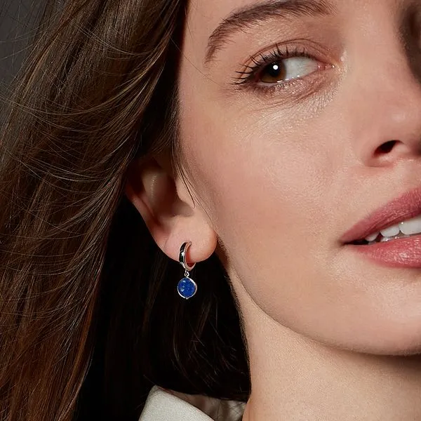 Sterling Silver Revival Eclipse Equinox Lapis Lazuli Hoop Drop Earrings Image 4 Quality Gem LLC Bethel, CT