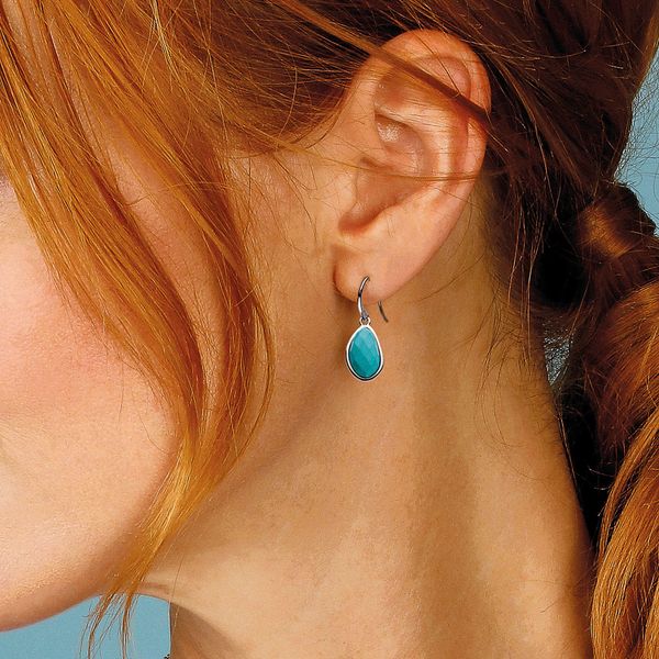 Sterling Silver Turquoise Pebble Drop Earrings Image 2 Quality Gem LLC Bethel, CT
