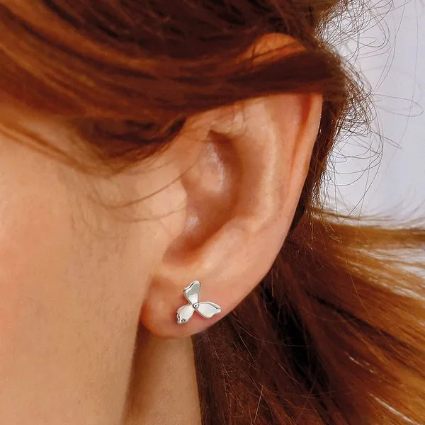Sterling Silver Rhodium Plated Blossom Petal Bloom Small Stud Earrings Image 2 Quality Gem LLC Bethel, CT