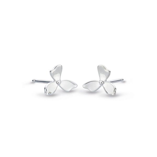 Sterling Silver Rhodium Plated Blossom Petal Bloom Small Stud Earrings Quality Gem LLC Bethel, CT