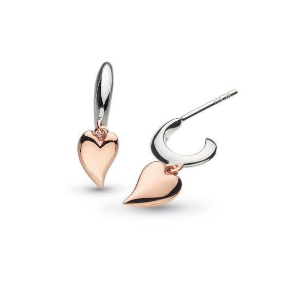 Sterling Silver& 18K Rose Gold Plate Mini Heart Hoop Drop Earrings Quality Gem LLC Bethel, CT
