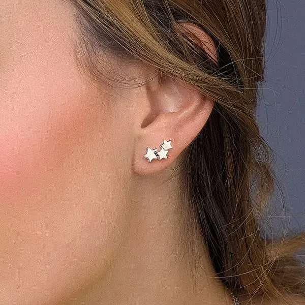 Sterling Silver Stargazer Star Cluster Stud Earrings Image 2 Quality Gem LLC Bethel, CT