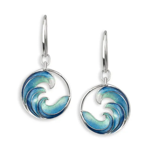 Sterling Silver Turquoise Ocean Waves Enamel Dangle Earrings Quality Gem LLC Bethel, CT