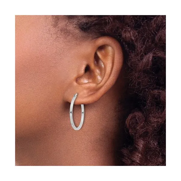 Sterling Silver Rhodium Plated Square Tube Hoop Earrings Image 3 Quality Gem LLC Bethel, CT