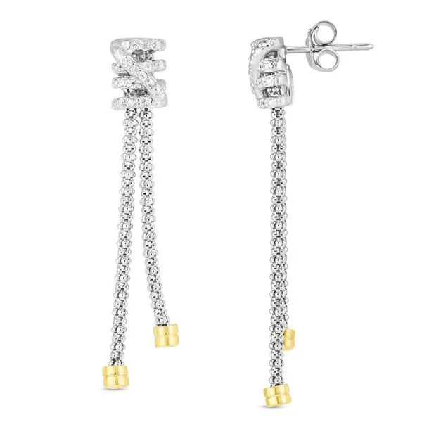 Sterling Silver & 18K Yellow Gold 2 Row Diamond Popcorn Tally Dangle Earrings Quality Gem LLC Bethel, CT