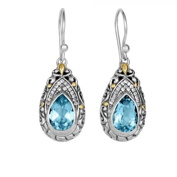 Sterling Silver & 18K Yellow Gold Blue Topaz And White Topaz Pear Drop Earrings Quality Gem LLC Bethel, CT