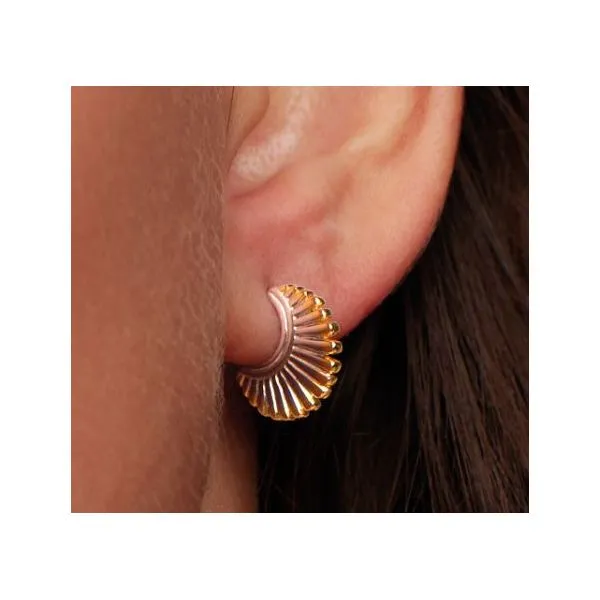 Sterling Silver 18K Gold Plate Radiance Golden Small Fan Stud Earrings Image 2 Quality Gem LLC Bethel, CT