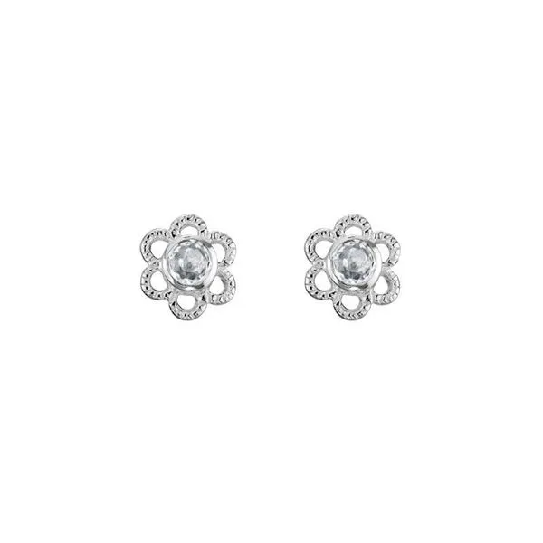 Sterling Silver White Topaz April Mini Flower Stud Earrings Quality Gem LLC Bethel, CT