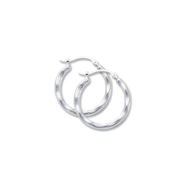 Sterling Silver Medium Embossed Hoop Earrings Image 2 Quality Gem LLC Bethel, CT