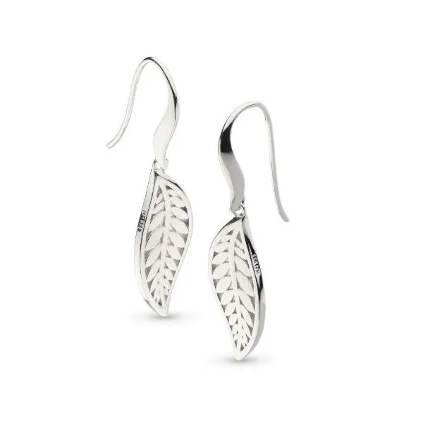 Sterling Silver Rhodium Plated Blossom Eden Small Leaf Drop Earrings Quality Gem LLC Bethel, CT