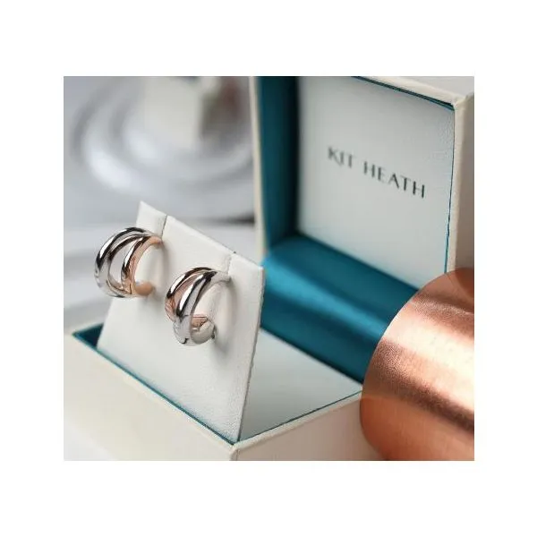 Sterling Silver 18K Rose Plate Bevel Cirque Link Blush Twin Hoop Earrings Image 2 Quality Gem LLC Bethel, CT