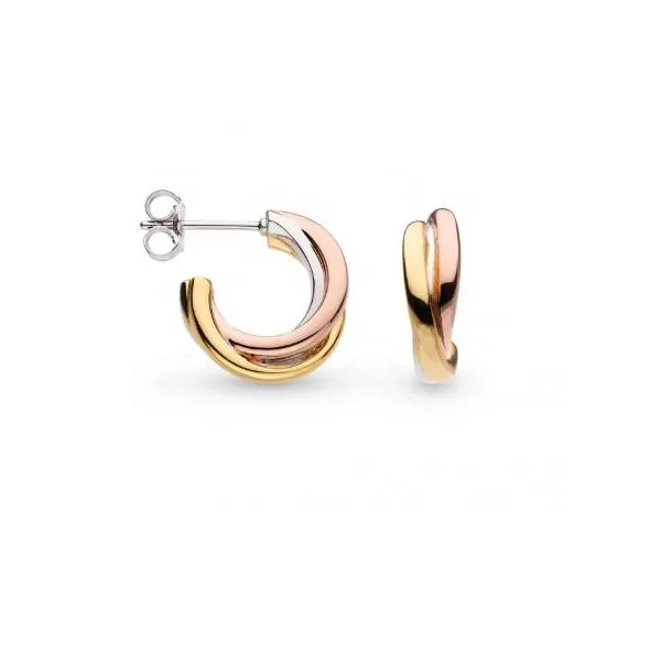 Sterling Silver 18K Yellow And Rose Plate Bevel Trilogy Hoop Earrings Quality Gem LLC Bethel, CT