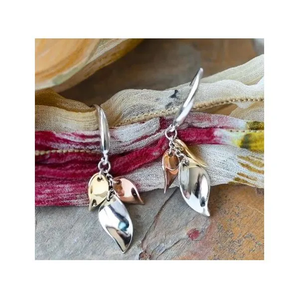 Sterling Silver 18K Yellow And Rose Gold Plate Enchanted Leaf Golden Cluster Drop Earrings Image 3 Quality Gem LLC Bethel, CT