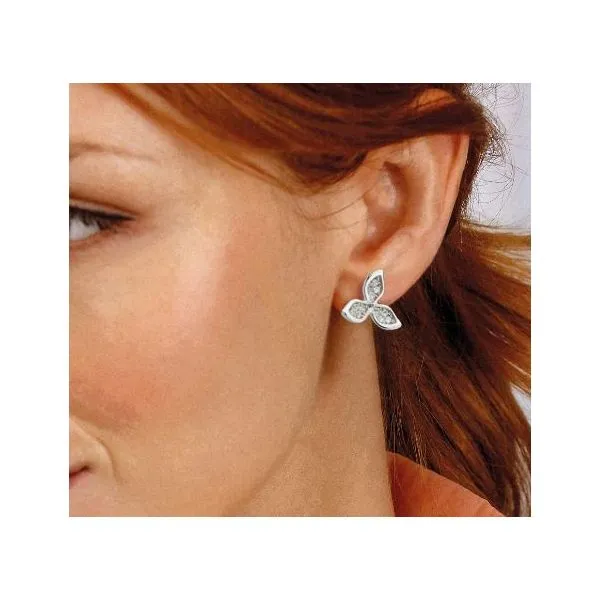 Sterling Silver Rhodium Plated Blossom Petal Bloom Pave White Topaz Stud Earrings Image 2 Quality Gem LLC Bethel, CT