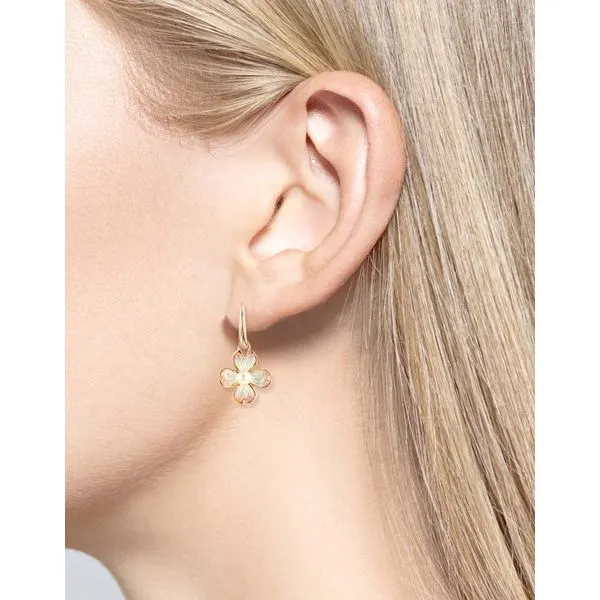 Sterling Silver Rose Plate Vitreous Enamel Dogwood Flower Dangle Earrings with Akoya Pearls Image 2 Quality Gem LLC Bethel, CT