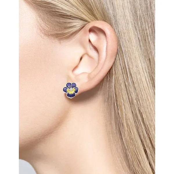 Sterling Silver Purple and yellow Enamel Pansy Stud Earrings Image 2 Quality Gem LLC Bethel, CT