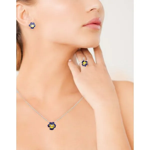 Sterling Silver Purple and yellow Enamel Pansy Stud Earrings Image 3 Quality Gem LLC Bethel, CT