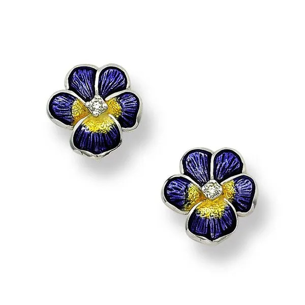 Sterling Silver Purple and yellow Enamel Pansy Stud Earrings Quality Gem LLC Bethel, CT
