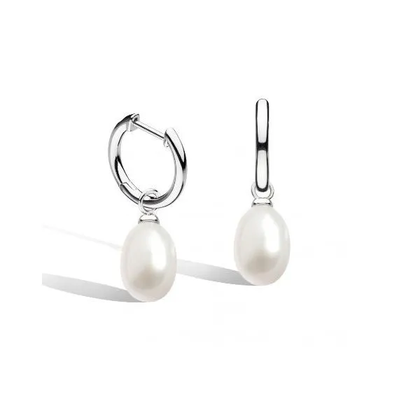 Sterling Silver Rhodium Plated Revival Astoria Pearl Drop Hoop Earrings Quality Gem LLC Bethel, CT