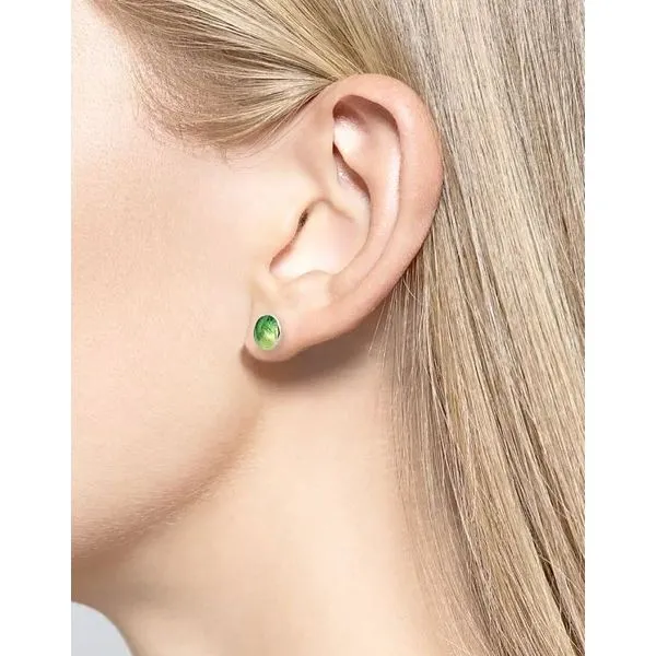 Sterling Silver Green Enamel Contemporary Round Stud Earrings Image 2 Quality Gem LLC Bethel, CT