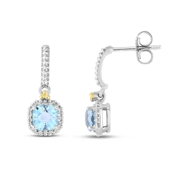 Sterling Suilver and 18K Yellow Gold Blue Topaz Popcorn Drop Earrings Image 2 Quality Gem LLC Bethel, CT