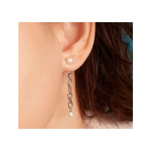 Sterling Silver Rhodium Plated Revival Astoria Figaro Chain Pearl Multi Wear Drop Earrings Image 4 Quality Gem LLC Bethel, CT