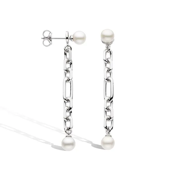 Sterling Silver Rhodium Plated Revival Astoria Figaro Chain Pearl Multi Wear Drop Earrings Quality Gem LLC Bethel, CT