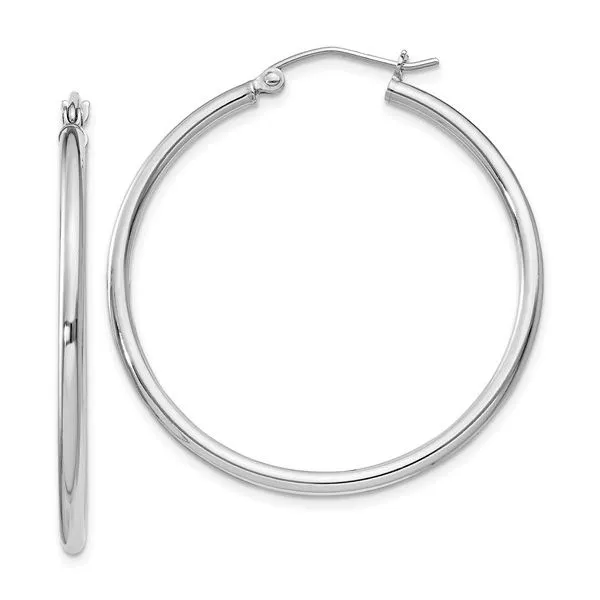 Sterling Silver Rhodium Plated 2x35mm Round Hoop Earrings Quality Gem LLC Bethel, CT